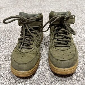 Nike Air Force Kids Olive Green High-Top Sneakers with Gum Sole Accent